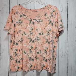 Fresh Produce Paradise Santa Barbara Melon Sherbert Floral Asymmetrical Hem 2X.